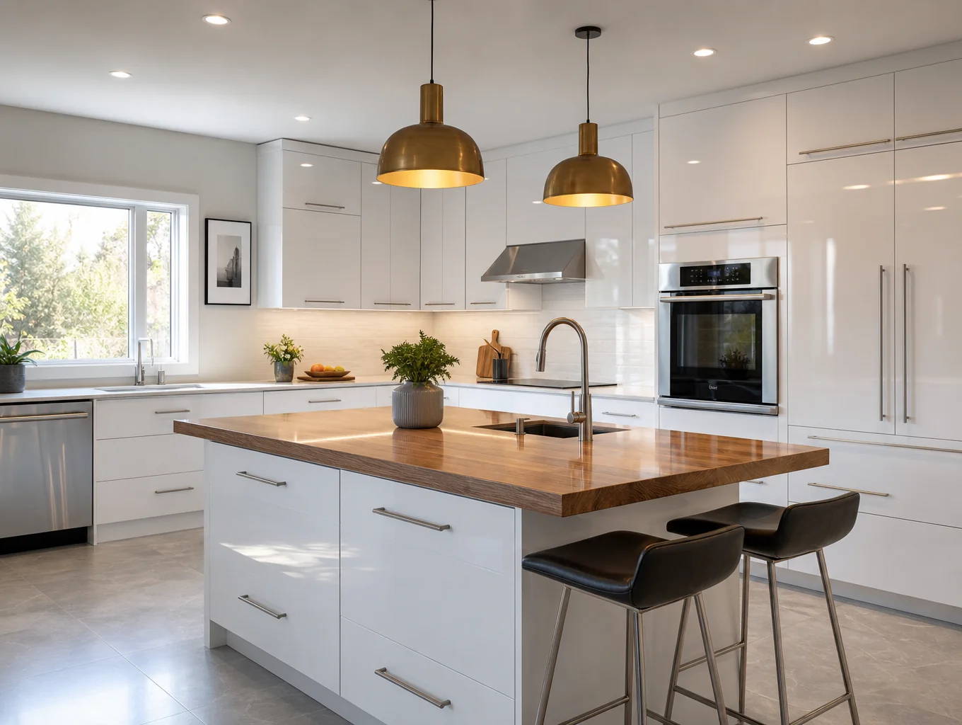 Architectural kitchen with custom millwork and warm brass fixtures in Neely Farm