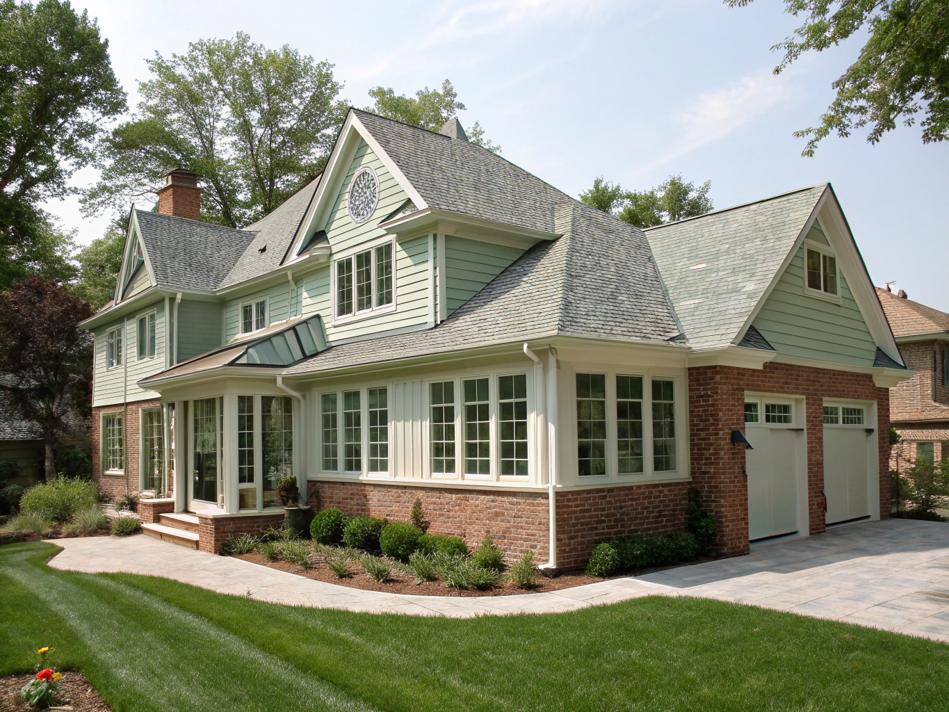 Custom two-story residential home addition in Peachtree Corners featuring architectural trim and seamless roofline integration