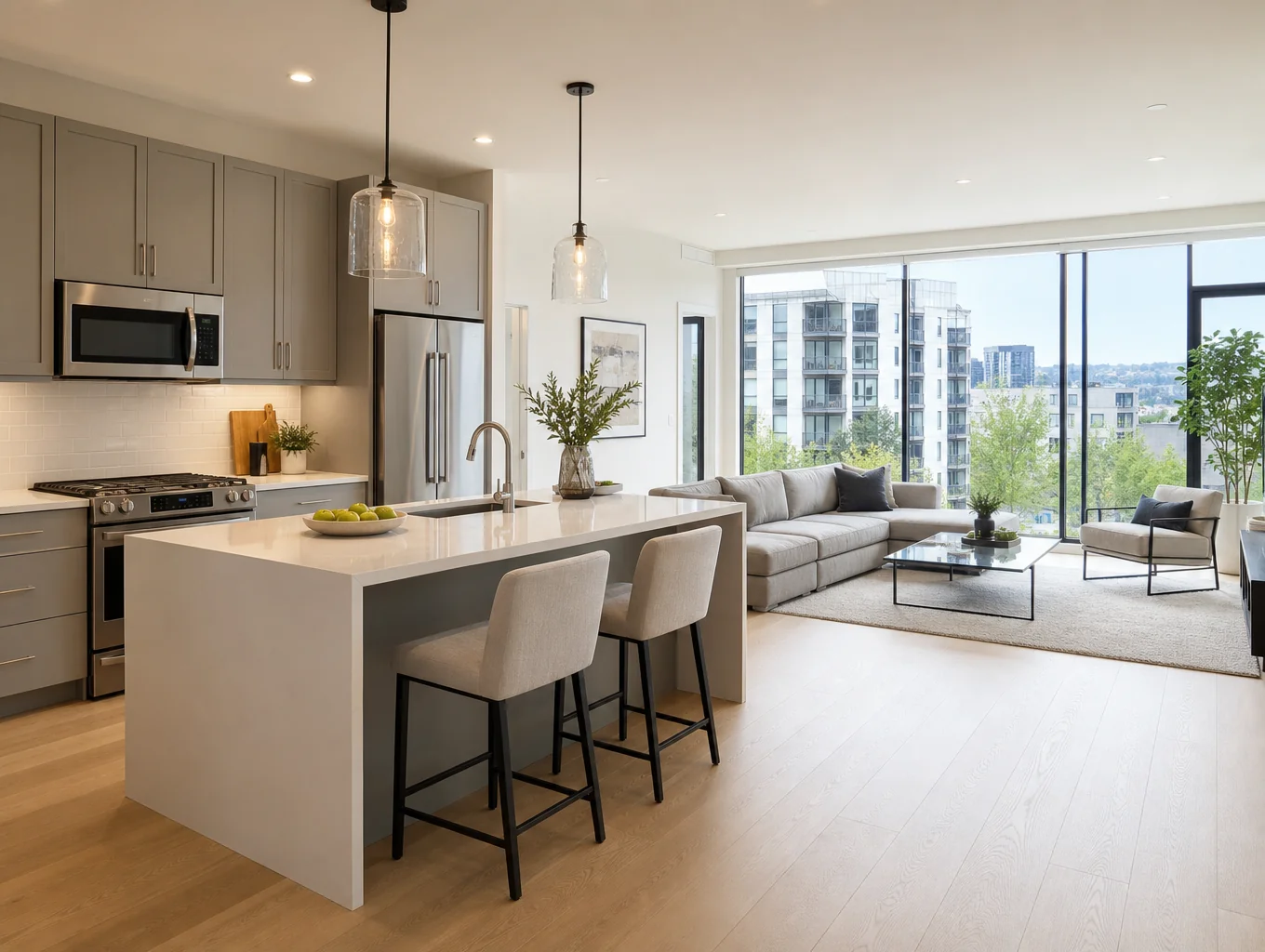 Spacious open concept whole-home living room and kitchen renovation